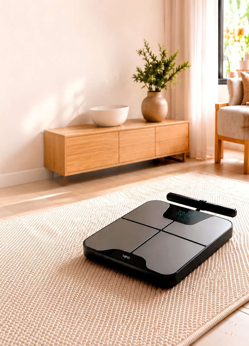 VEO Fit scale in a bright bathroom